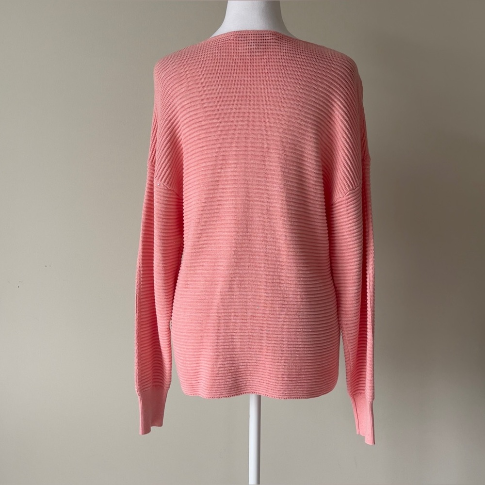 Tommy Bahama Bonita Mini Sequin Rib Knit Long Sleeve V-Neck in Coral Sweater - Picture 4 of 6